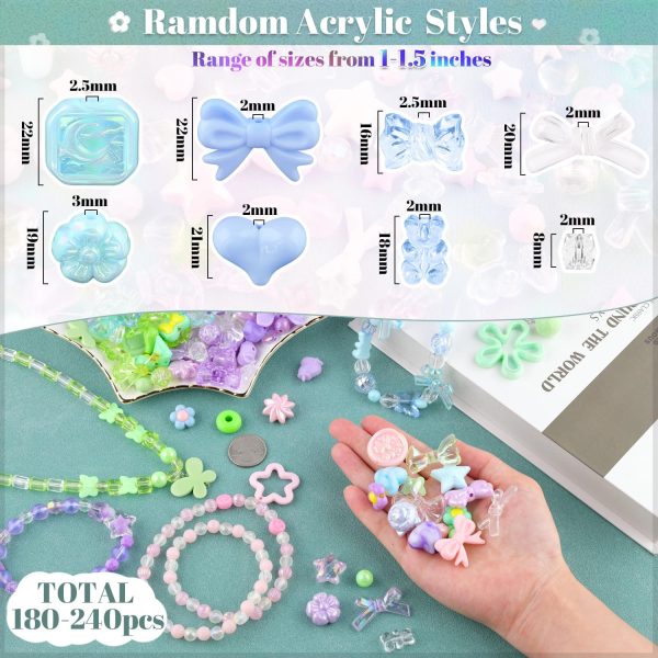 180-240PCS Assorted Acrylic Beads For Bracelet Making, Flower Bow Butterfly Candy Star Heart GummyBear Kawaii Aesthetic Bracelet Charms,Cute Beads For Jewelry Making DIY Necklace Keychain Phone Charms - Image 2