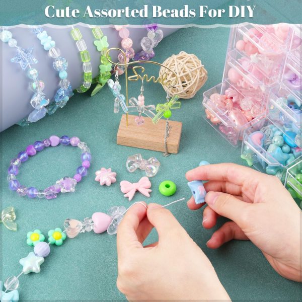 180-240PCS Assorted Acrylic Beads For Bracelet Making, Flower Bow Butterfly Candy Star Heart GummyBear Kawaii Aesthetic Bracelet Charms,Cute Beads For Jewelry Making DIY Necklace Keychain Phone Charms - Image 3