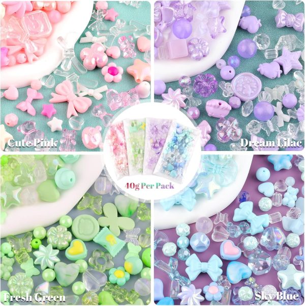 180-240PCS Assorted Acrylic Beads For Bracelet Making, Flower Bow Butterfly Candy Star Heart GummyBear Kawaii Aesthetic Bracelet Charms,Cute Beads For Jewelry Making DIY Necklace Keychain Phone Charms - Image 4
