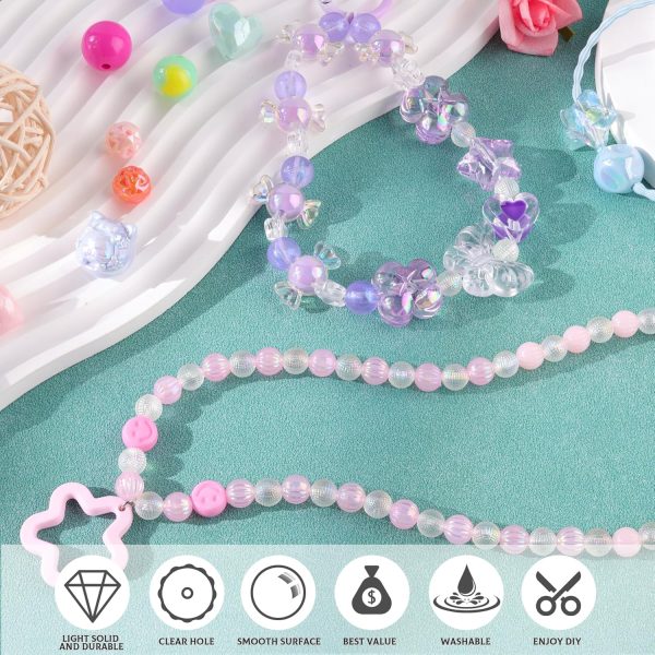180-240PCS Assorted Acrylic Beads For Bracelet Making, Flower Bow Butterfly Candy Star Heart GummyBear Kawaii Aesthetic Bracelet Charms,Cute Beads For Jewelry Making DIY Necklace Keychain Phone Charms - Image 5
