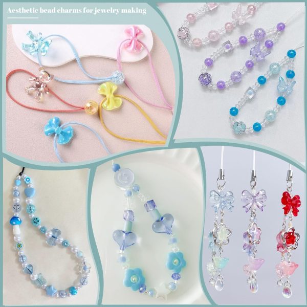 180-240PCS Assorted Acrylic Beads For Bracelet Making, Flower Bow Butterfly Candy Star Heart GummyBear Kawaii Aesthetic Bracelet Charms,Cute Beads For Jewelry Making DIY Necklace Keychain Phone Charms - Image 6