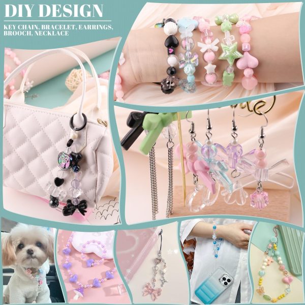 180-240PCS Assorted Acrylic Beads For Bracelet Making, Flower Bow Butterfly Candy Star Heart GummyBear Kawaii Aesthetic Bracelet Charms,Cute Beads For Jewelry Making DIY Necklace Keychain Phone Charms - Image 7