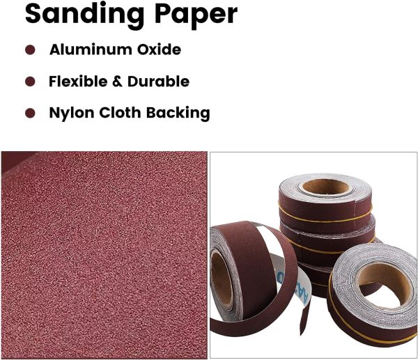 Emery Cloth Roll,4 Grits 1'' x 20FT Abrasive Sandpaper Roll with Dispenser,150 240 320 400 Grit Sand Assortment,Sanding Paper & Sand Paper Sheets for Metal Auto Wood Dry & Wet Polishing(4Rolls 20FT) - Image 2