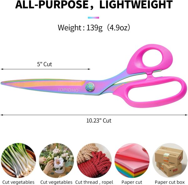 Fabric Scissors Stainless Steel Multi-Purpose shearswith Professional Titanium Coating forfor cutting clothes Leather Sewing Home and Office10 in - Image 2