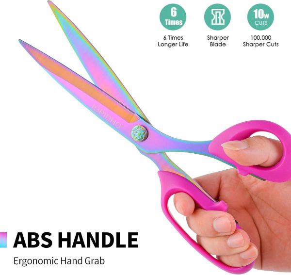 Fabric Scissors Stainless Steel Multi-Purpose shearswith Professional Titanium Coating forfor cutting clothes Leather Sewing Home and Office10 in - Image 3