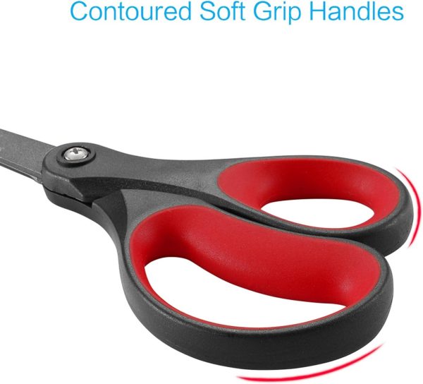 LIVINGO 2 Pack 8" Titanium Non-Stick Scissors, Professional Stainless Steel Comfort Grip, All-Purpose, Straight Office Craft Scissors for DIY(Red/Black) - Image 3
