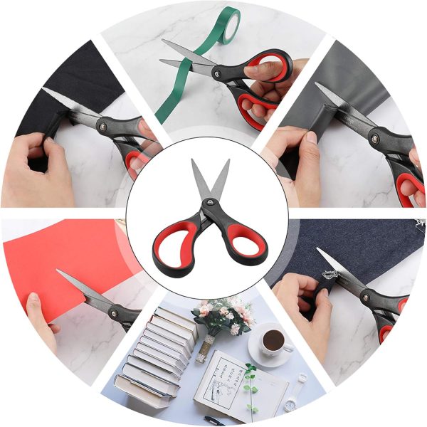 LIVINGO 2 Pack 8" Titanium Non-Stick Scissors, Professional Stainless Steel Comfort Grip, All-Purpose, Straight Office Craft Scissors for DIY(Red/Black) - Image 6
