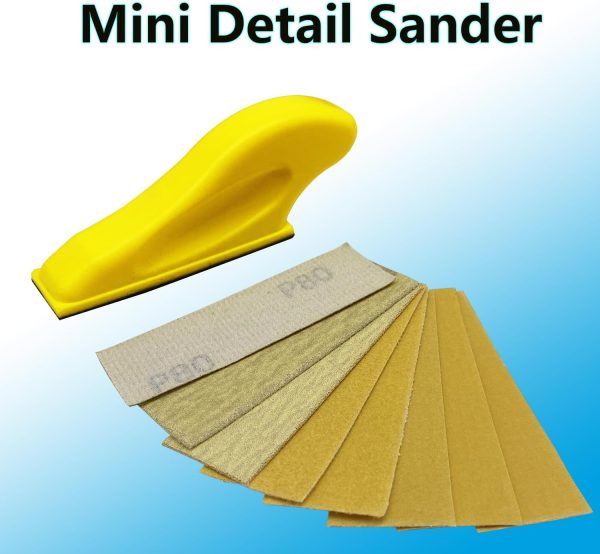 Micro Detail Sander Paper Kit，80PCS Wet Dry Sandpaper-Grit 80 120 180 240 320 400 600 800,3.5”x 1”Hand Sanding Block with Hook and Loop Sanding Strips for Narrow Spaces Polishing - Image 4